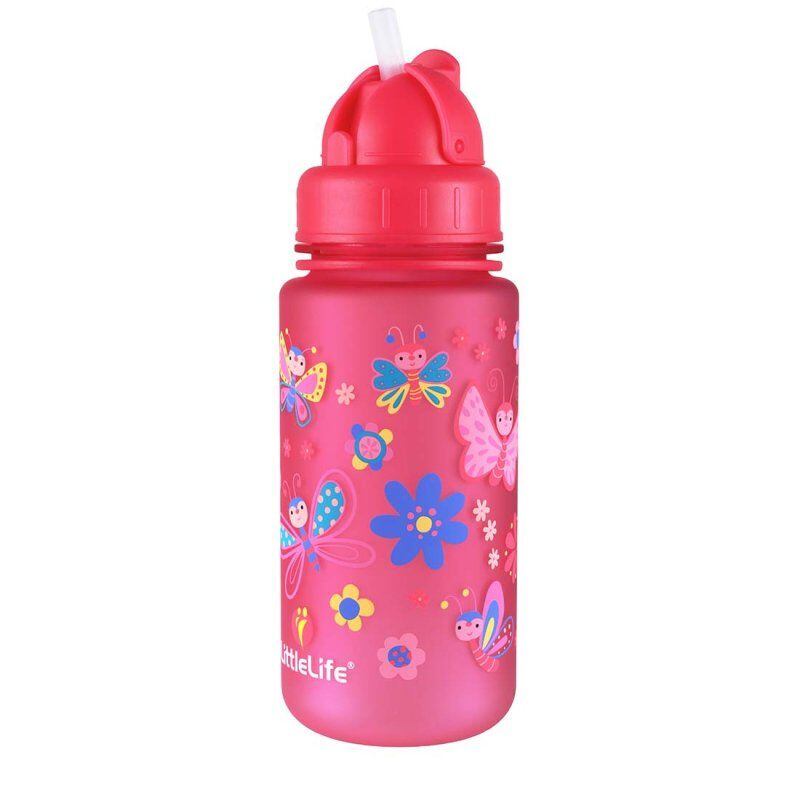 LittleLife Dětská lahev s brčkem Růžová (motýlci)