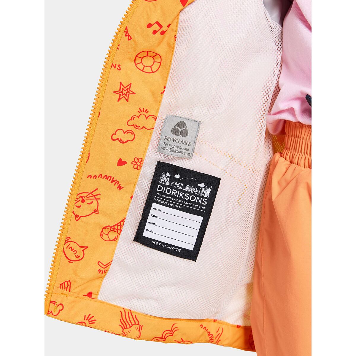 Didriksons Dětská nepromokavá bunda Norma doodle papaya orange - ROSTOUCÍ