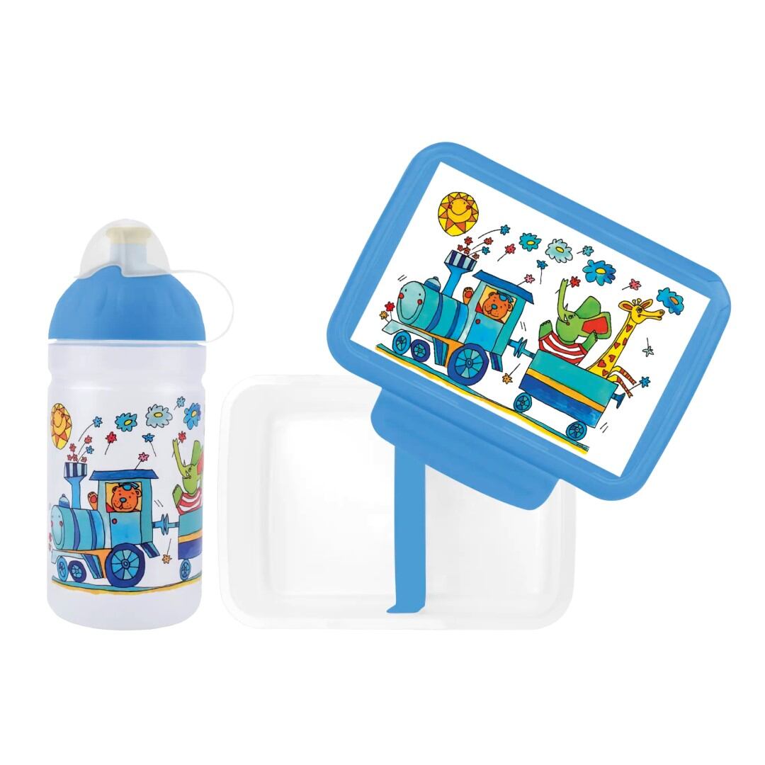 ZDRAVÁ LAHEV® SET ZDRAVÁ LAHEV A ZDRAVÁ SVÁČA svačinový box a lahev 0,5l Vláček se zvířátky