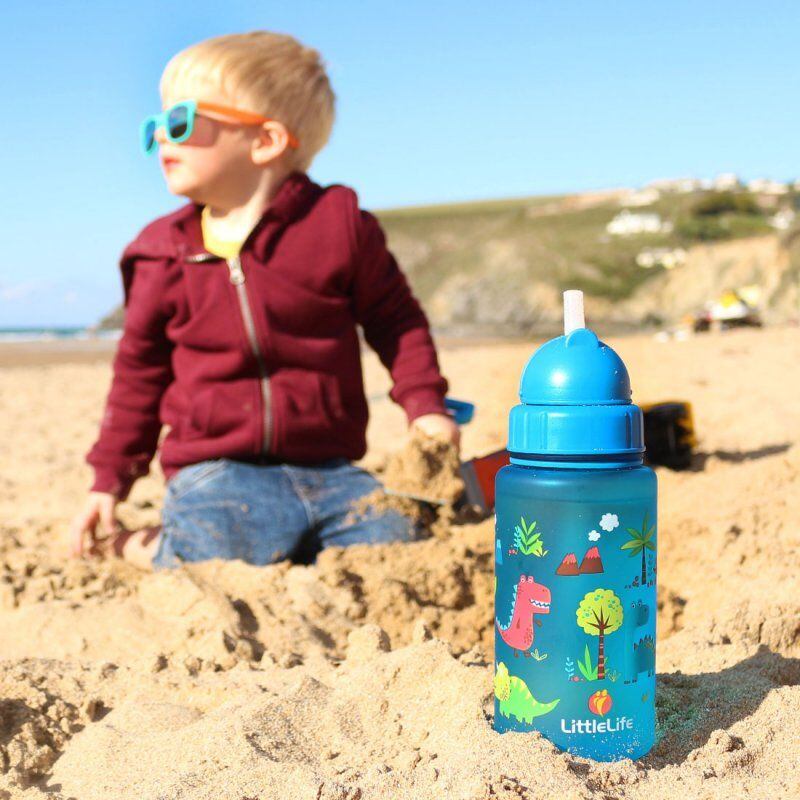 LittleLife Dětská lahev s brčkem Modrá (dinosauři)