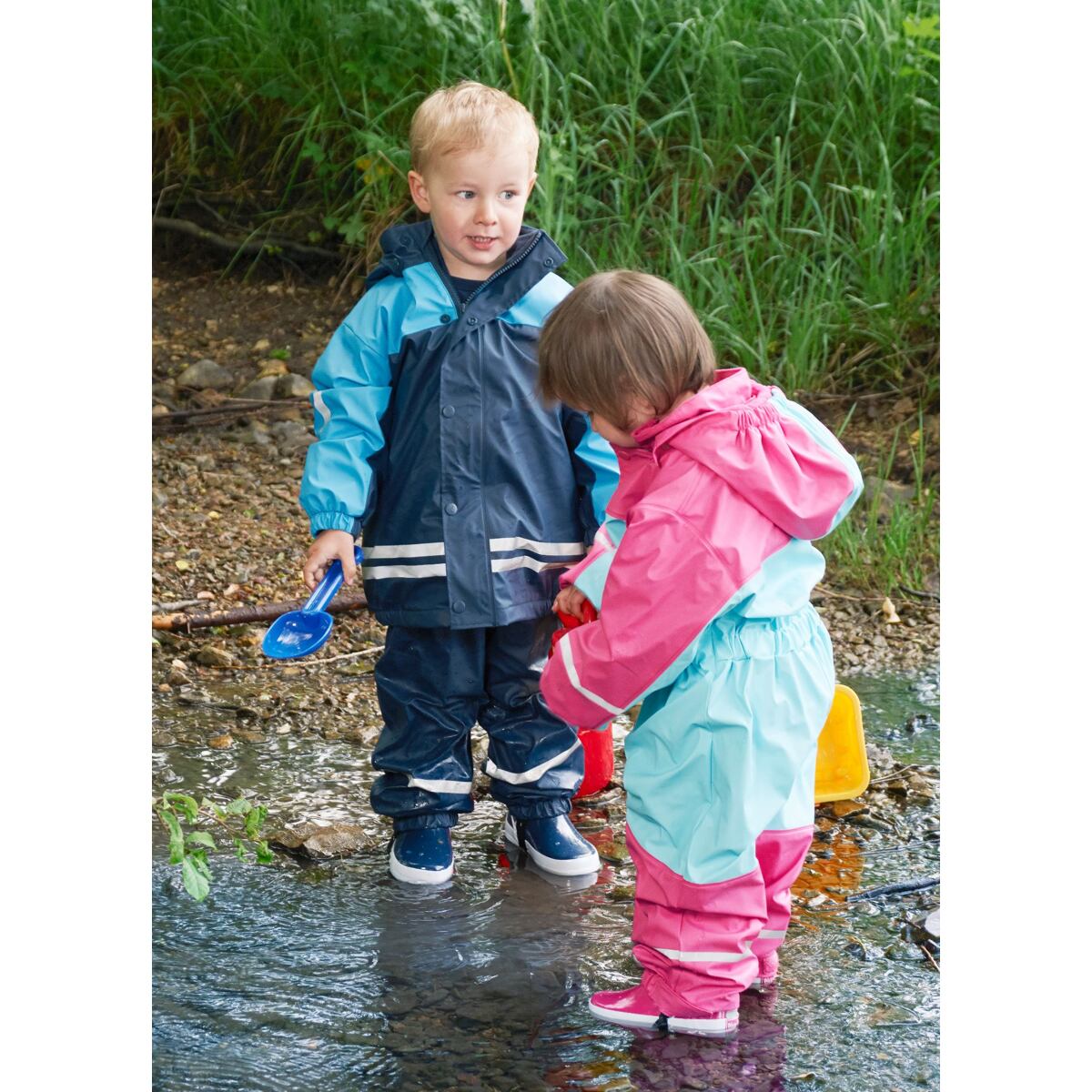 Playshoes Dětská bunda do deště s fleecem turquoise