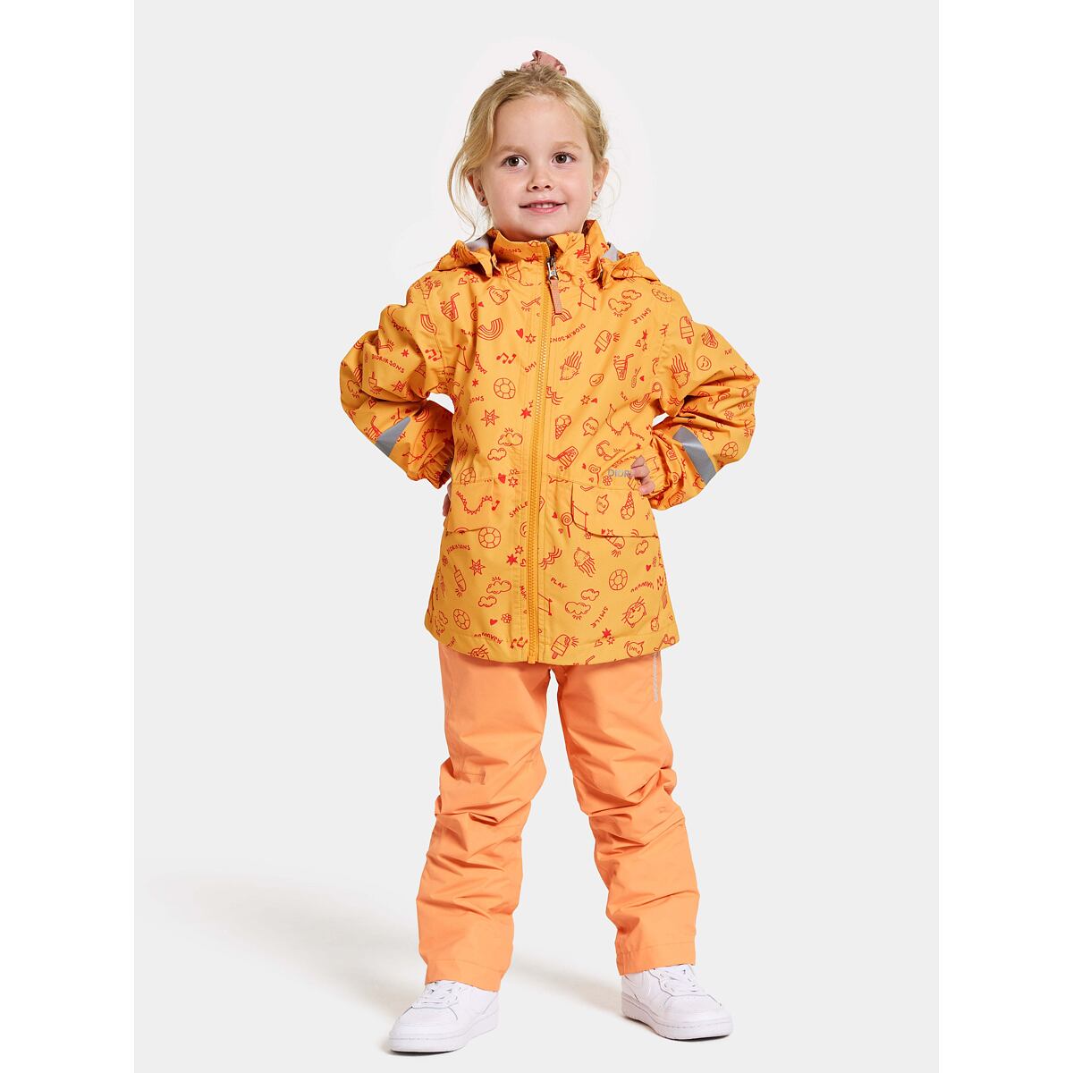Didriksons Dětská nepromokavá bunda Norma doodle papaya orange - ROSTOUCÍ