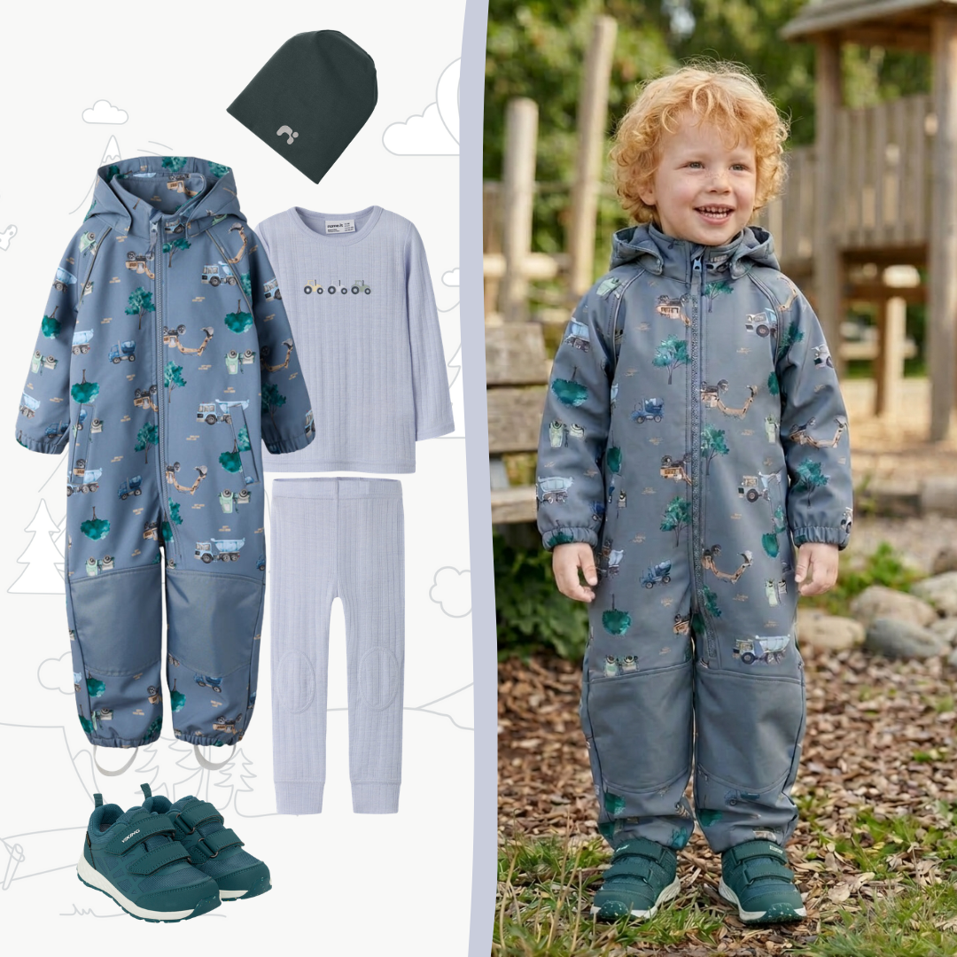 Dětský softshellový outfit Name It - modrý s autíčky